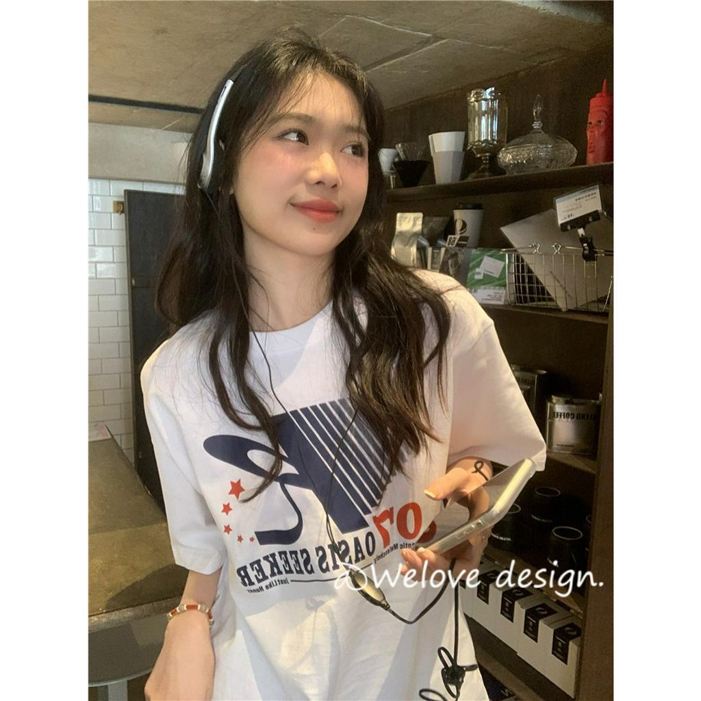 「 WELOVE1 」Áo Thun Tay Ngắn Cổ Tròn In Họa Tiết Thời Trang Mùa Hè Cho Nữ