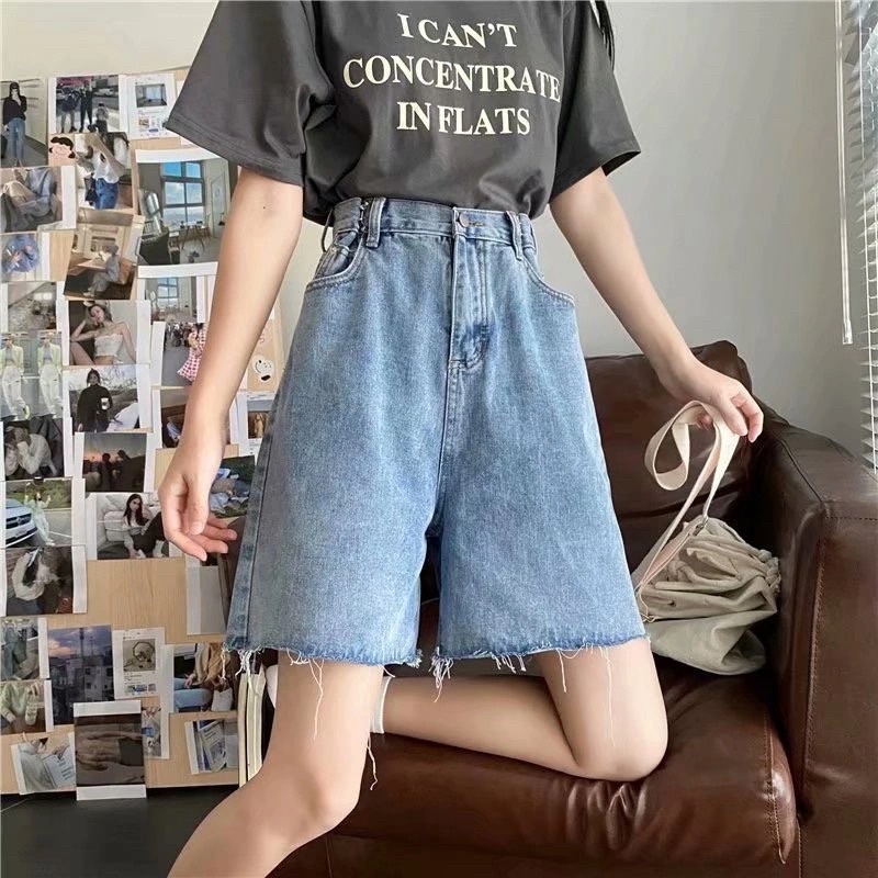 Quần Đùi Lửng Jeans Nam Nữ Ống Đứng Màu Xanh Cạp Khuy Gài Điều Chỉnh Eo Basic Loại 1 Mặc Hàng Ngày Style Ulzzang