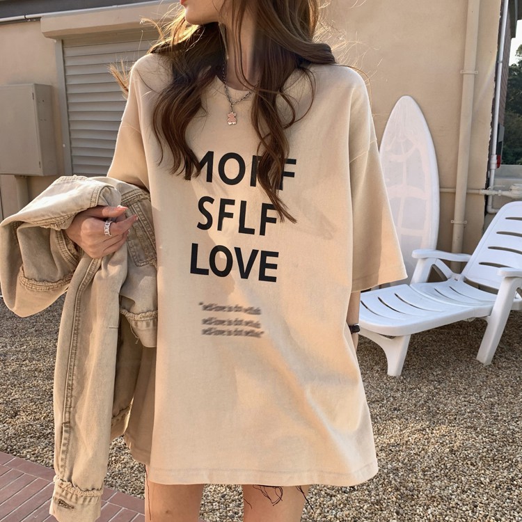 Áo thun Leeva Shop dáng rộng tay lỡ MORE SFLF LOVE A128