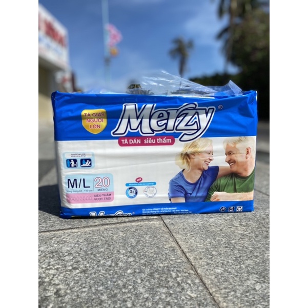 tả người già Merzy size M/L gói 20 miếng siêu thấm có vách chống tràn