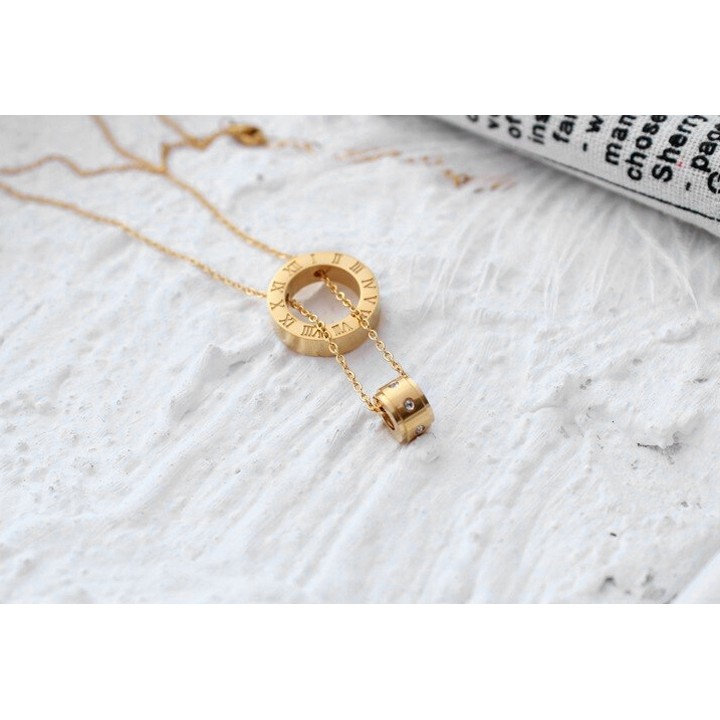 DÂY CHUYỀN TITAN SỐ LA MÃ LỒNG TRỤ TRÒN ĐÍNH ĐÁ TN136 siêu đẹp, bền màu, chuẩn thời trang