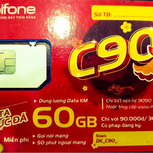 Sim C90N Mobifone có sẵn 1 tháng đầu miển phí, Sim 4G Mobifone gói cước C90N khuyến mãi 4GB/ ngày