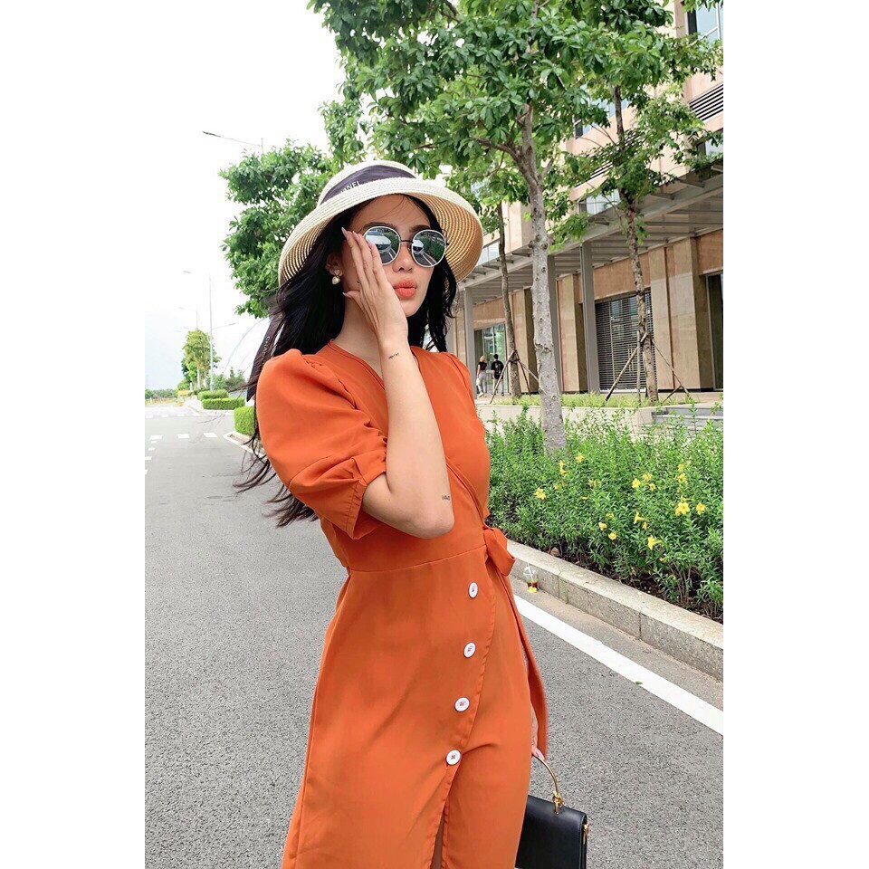 Đầm Voan Dáng Xuông Kiểu Cổ V Đắp Chéo Phối Thắc Nơ Một Bên Nữ Tính TTS0724