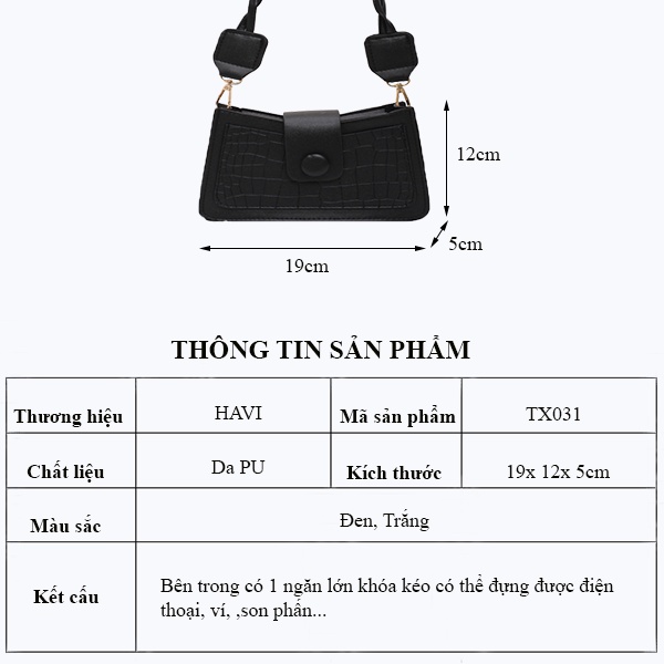 Túi Xách Nữ Đẹp, Đeo Chéo, Đeo Vai Đi Làm, Đi Chơi Thời Trang Havi TX031