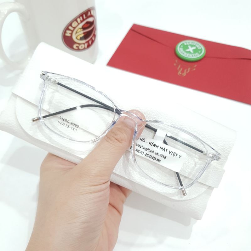 Gọng kính dáng vuông nhựa siêu nhẹ TR90 8092 màu trắng trong suốt