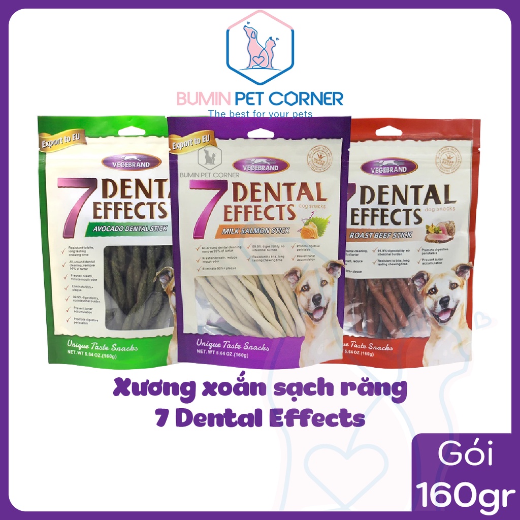 Xương xoắn gặm sạch răng cho chó 7 Dental Effects gói 160g