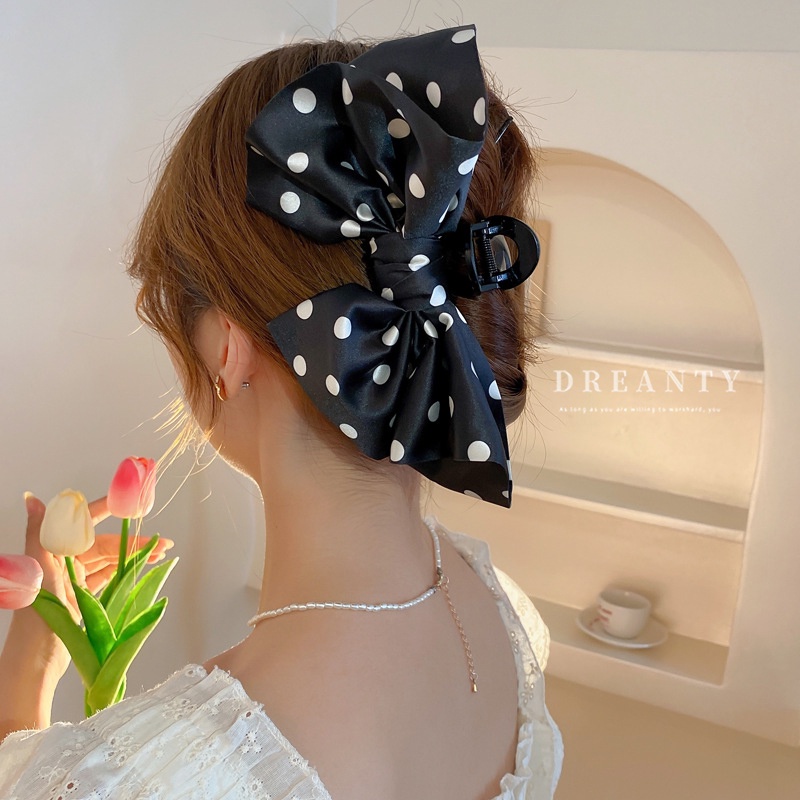 Kẹp Nơ Họa Tiết Chấm Bi Phong Cách Pháp Ngọt Ngào