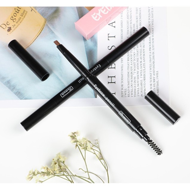 Chì kẻ mày 2 đầu tiện lợi chống thấm nước Lameila Nâu Đen Gồm 1 đầu chì kẻ siêu mảnh + chải mày