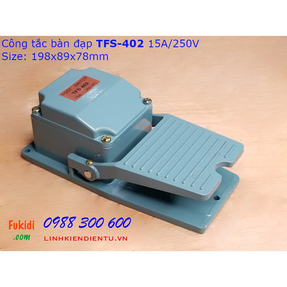 Công tắc bàn đạp TFS-402 15A/250V, vỏ nhôm, kích thước 198x98x78mm màu xanh