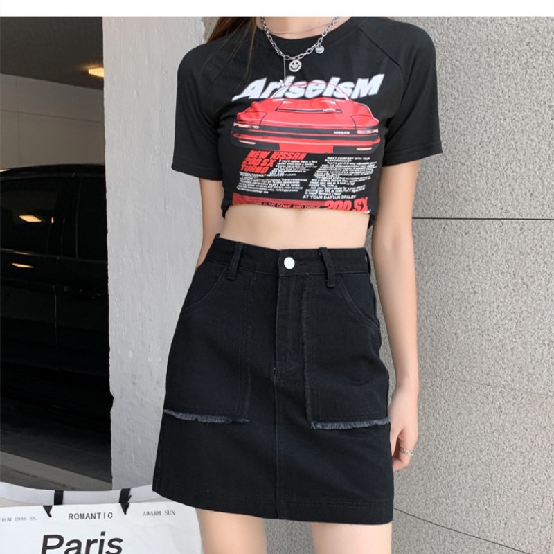 Chân Váy Denim Lưng Cao Thiết Kế Quyến Rũ Dễ Phối Đồ Thời Trang Mùa Hè Cho Nữ