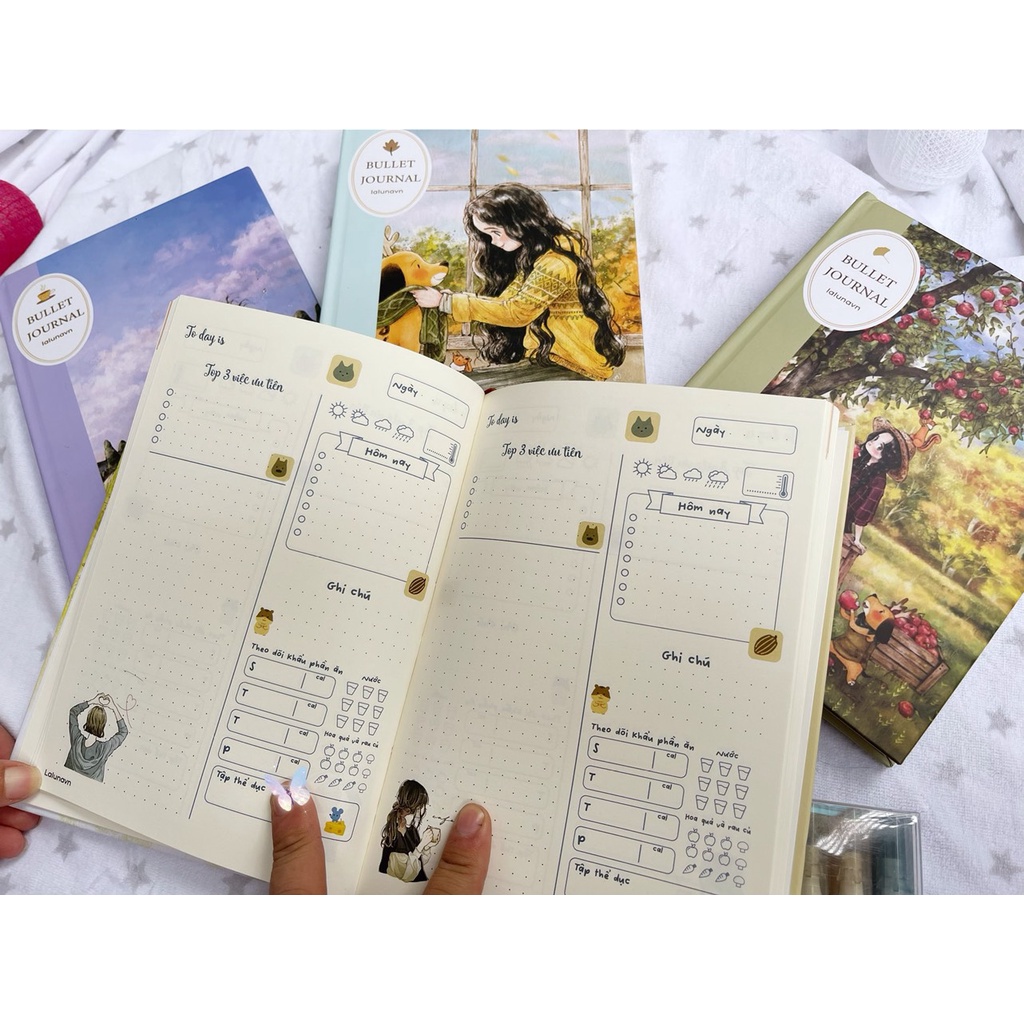 Sổ tay Bullet Journal 120Gsm ghi chép A5 planner kế hoạch Lalunavn vintage cute - B88