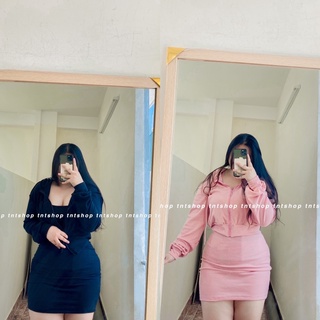 Set áo khoác có nón + đầm 2 dây