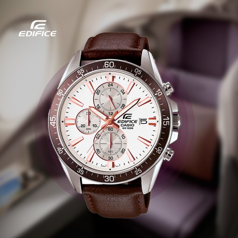 ĐỒNG HỒ NAM CASIO EFR-546L-7AVUDF Dây da - Mặt đồng hồ màu trắng