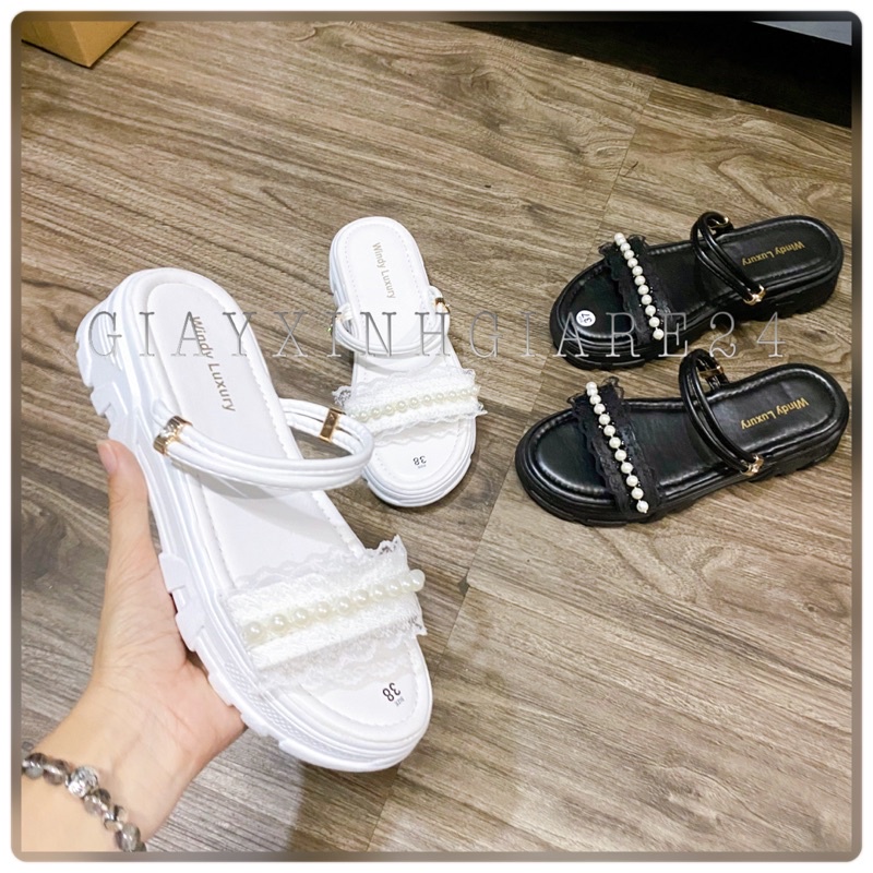 Xuồng sandal quai ren phối ngọc siêu xinh mang được 2 kiểu giày và dép