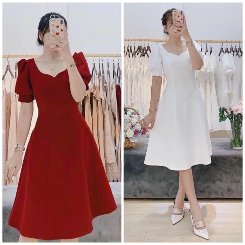 Đầm cổ tim basic 2 màu (kèm hình thật)