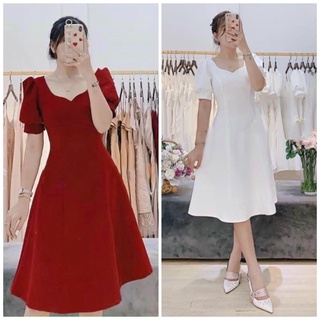 Đầm cổ tim basic 2 màu