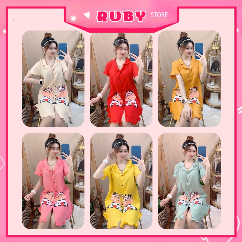 Đầm ngủ Bò Sữa, Kitty, Gấu Pooh, Mickey tổng hợp Nhiều Mẫu họa tiết dễ thương Free Size Dưới 55KG ❤ Rubystorevn
