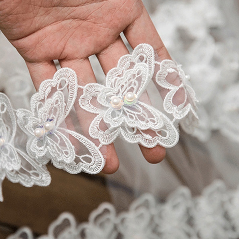 Cuộn Dây Ruy Băng Ren Thêu Hình Bướm Đính Ngọc Trai Giả 1 Yard Dùng Trang Trí Thủ Công