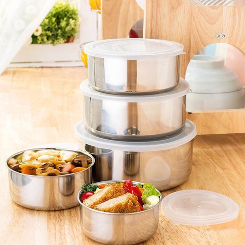 Bộ 5 thố inox Protect fresh box  đựng đồ ăn nhà bếp có lắp đậy, bộ tô 5 món inox đựng thức ăn