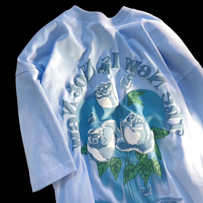 ZHELIHANGFEI Áo Thun Ngắn Tay Dáng Rộng Phong Cách Retro Mỹ Độc Đáo