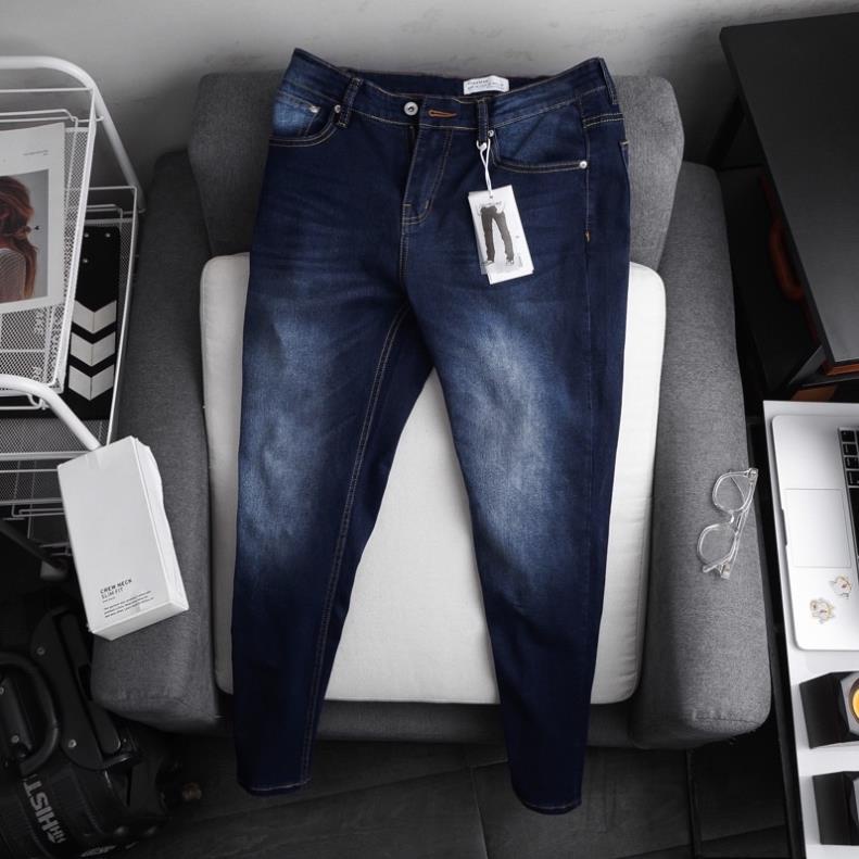 Quần jean nam xanh slimfit trơn không rách gối chất bò cao cấp co dãn 4 chiều rmt08