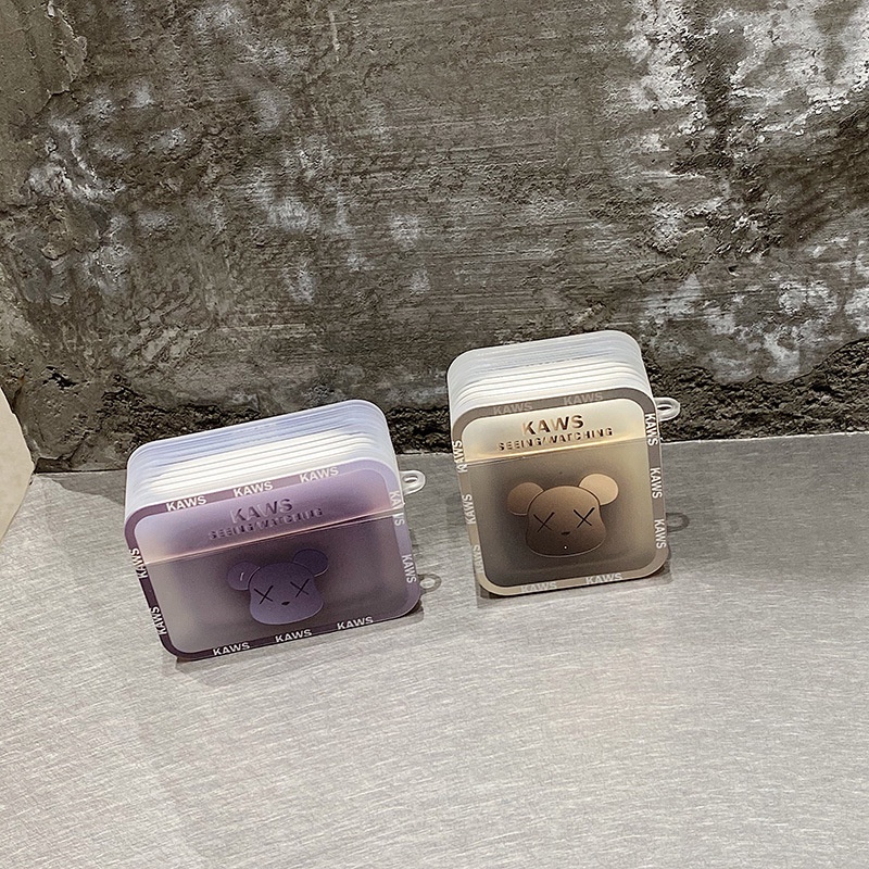 Vỏ Bảo Vệ Hộp Sạc Tai Nghe Airpods 1 2 3 Pro 2 PRO2 Hình Vuông Họa Tiết Gấu Hoạt Hình Màu Gradient Tím