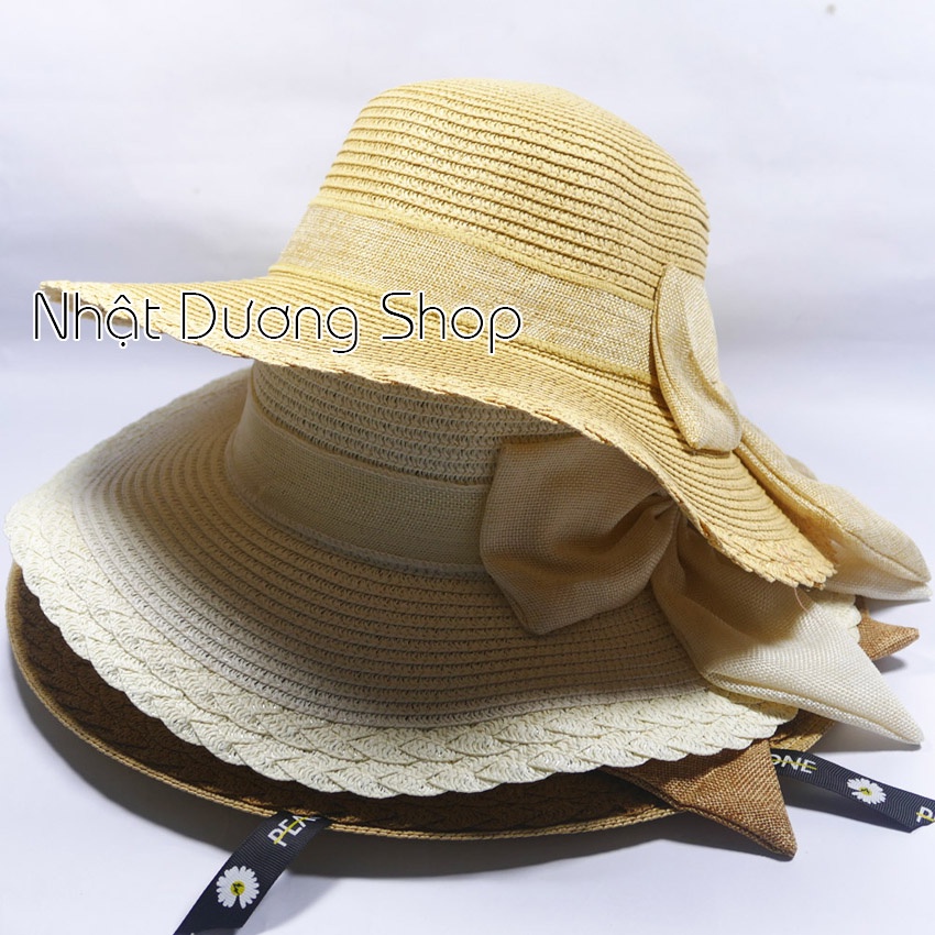 [ FREESHIP ] Mũ cói NƠ TO vành rộng 10 cm, vòng đầu 57 cm - chất liệu vải cói đẹp thích hợp cho chị em phụ nữ