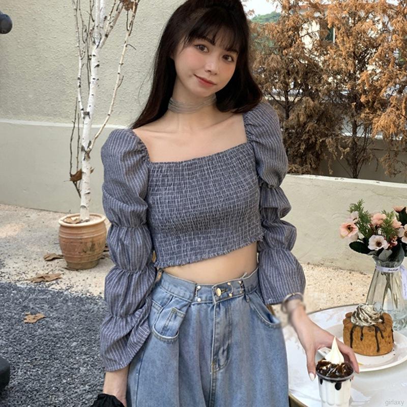 Áo kiểu nữ tay dài phối kẻ sọc phong cách thời trang trẻ trung cho phái nữ | BigBuy360 - bigbuy360.vn