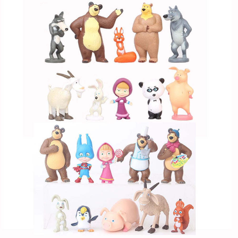 Set 10 Mô Hình Nhân Vật Hoạt Hình Masha And The Bear Kích Thước 10cm