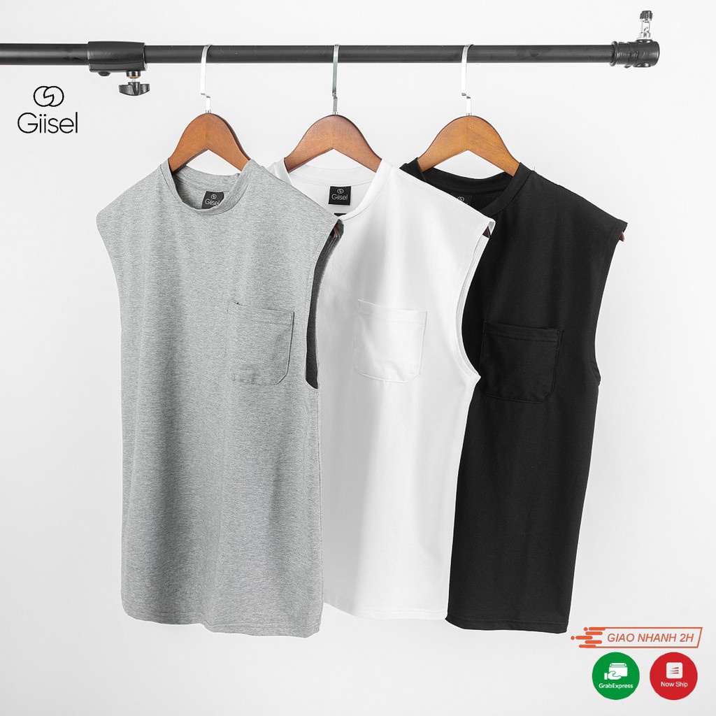Áo  TANKTOP 3 lỗ thể thao cotton TRƠN CÓ TÚI Unisex Basic Tee phông nam nữ oversize form rộng phong cách Hàn Quốc GIISEL