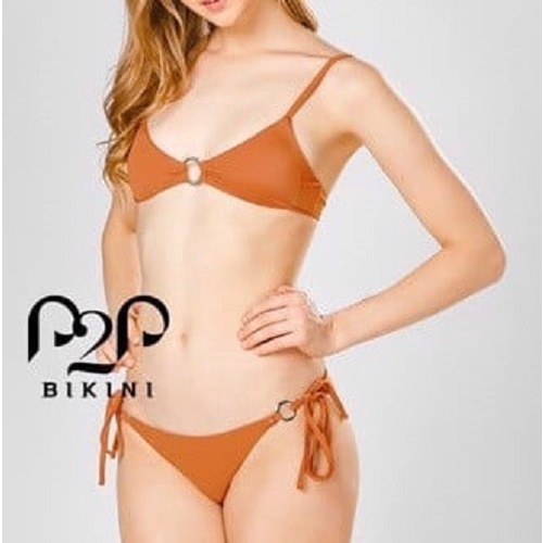 P2P BIKINI - Bikini hai mảnh áo mút, quần tam giác basic cột dây phối khoen cam đất - BTK370M_TG