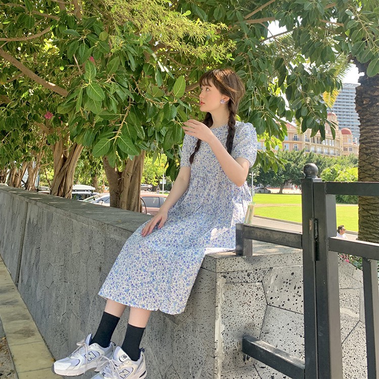 Đầm Maxi Hoa Tay bồng Ngọt ngào Thanh lịch Ngắn tay Mùa Hè Váy Maxi dài Tiểu thư Tay phồng Dễ thương | BigBuy360 - bigbuy360.vn