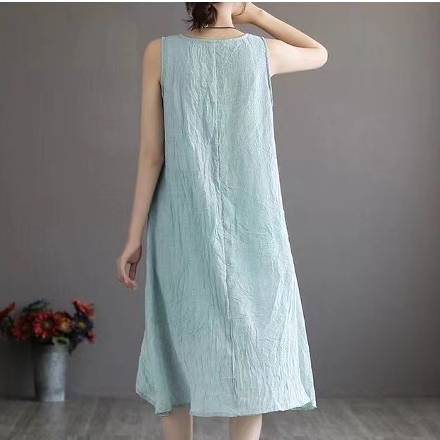 Đầm Dài Không Tay Chất Liệu Cotton Lanh Dáng Rộng Thời Trang Mùa Hè Dành Cho Nữ