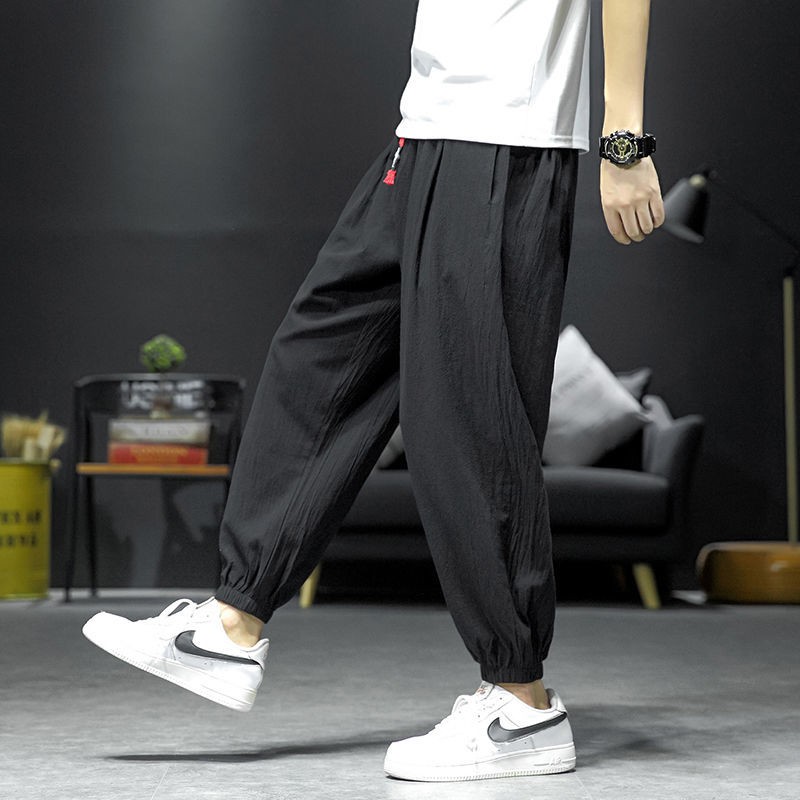 Spring trousers men's loose and versatile trend wide-leg harem pants fat plus size lantern nine points casual pants men