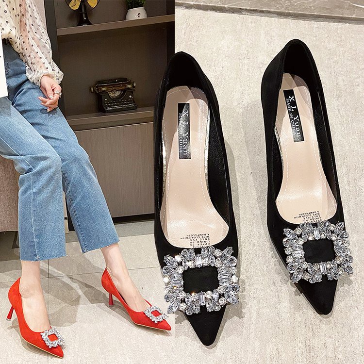 Giày Cao Gót Da Lộn Mũi Nhọn Màu Trơn Đơn Giản Hợp Thời Trang
