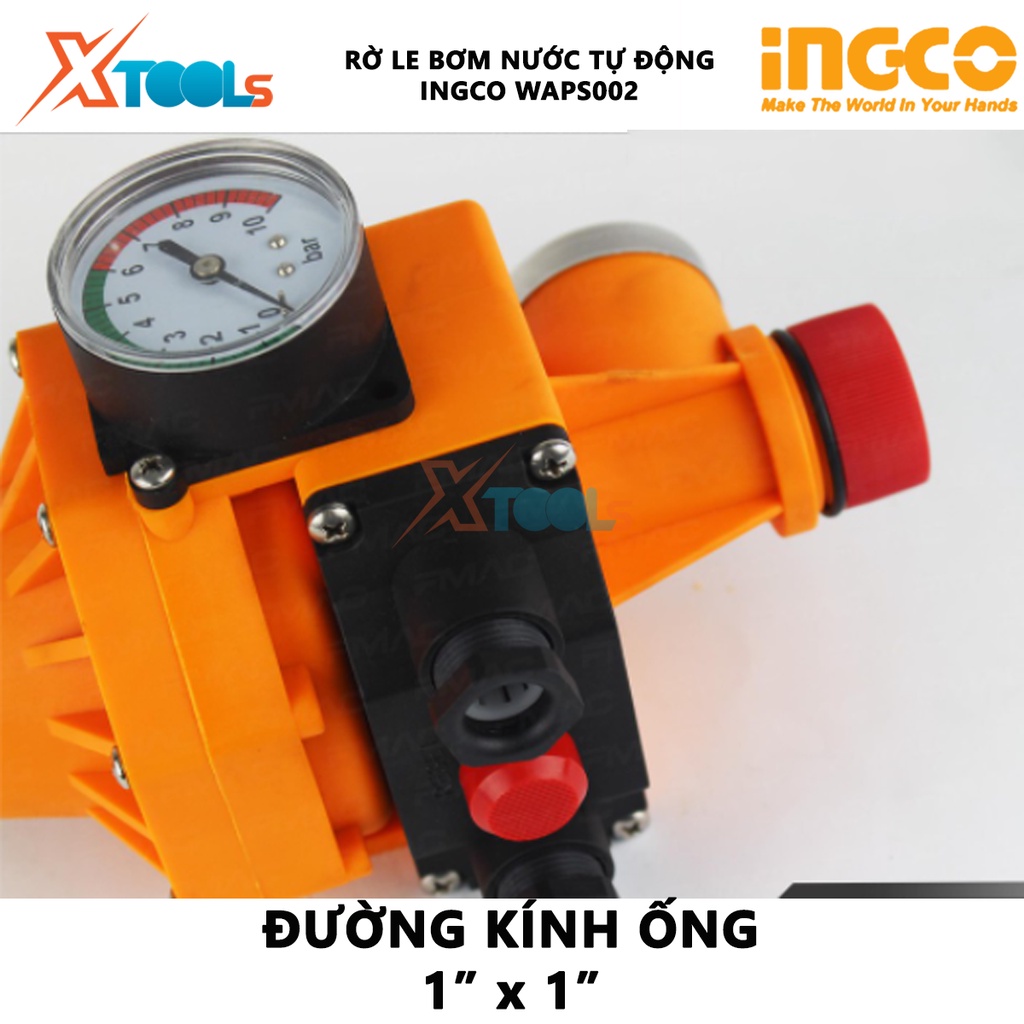 Rờ le tự động bơm nước bằng áp suất INGCO WAPS002 | Máy rờ le bơm nước Điện thế 220-240V~50/60Hz Áp suất khởi động 1.5ba