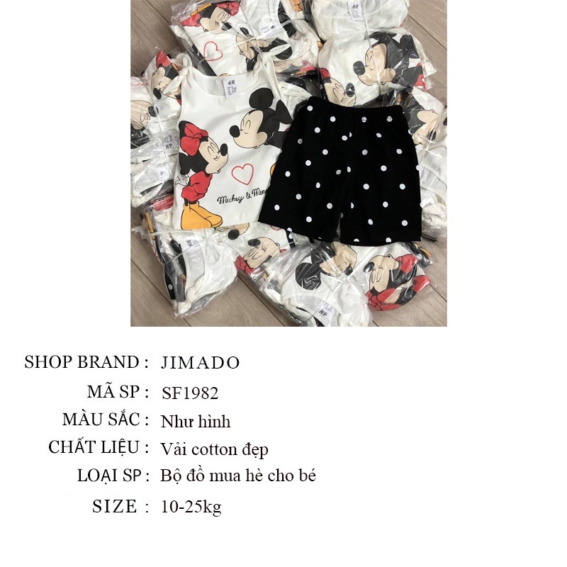 Bộ đồ bé gái sát nách buộc dây quần chấm bi đen hình mickey cho bé dễ thương JIMADO SF1982
