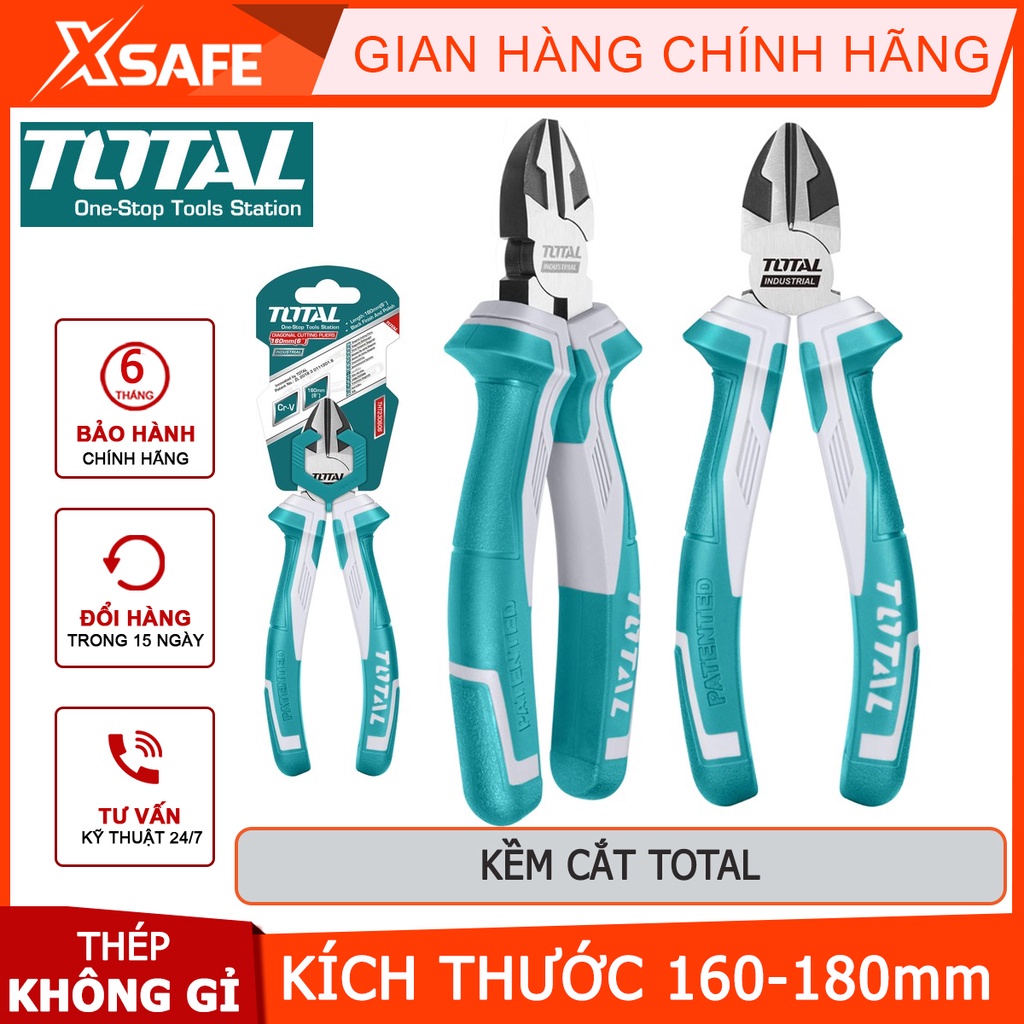 Kềm cắt TOTAL Kìm cắt 2 size 6 - 7 inch, đầu kềm răng đánh bóng chống gỉ, tay cầm cao su hạn chế trơn trượt -