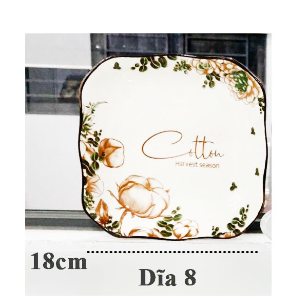 Combo 2 dĩa sứ vuông hoa cổ gồm 1 dĩa 18cm và 1 dĩa 20cm, 2 dĩa sứ cao cấp