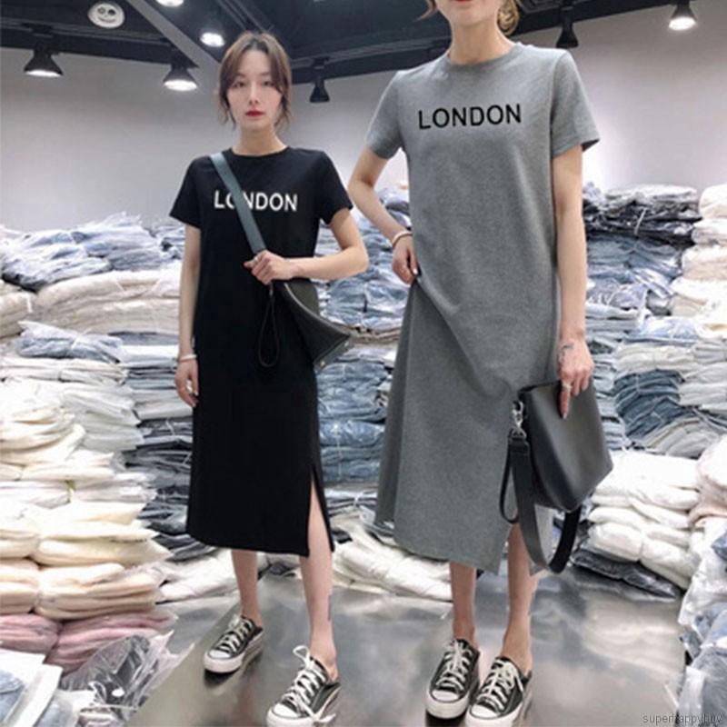 Women's Long Dress Casual Letter Printed Loose Fashion Sexy Spilt Long Dress | BigBuy360 - bigbuy360.vn
