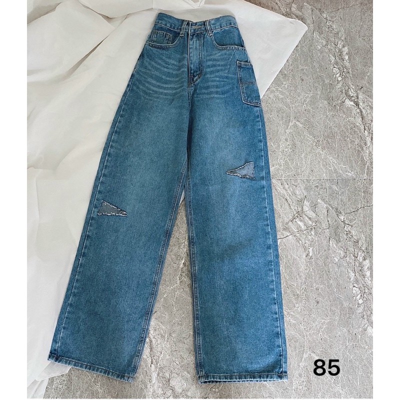 Quần baggy jean nữ ✈️FREESHIP✈️ quần baggy jean nữ rách ống rộng bigsize từ 40kg đến 80kg mẫu túi kiểu MS85 - 2KJean