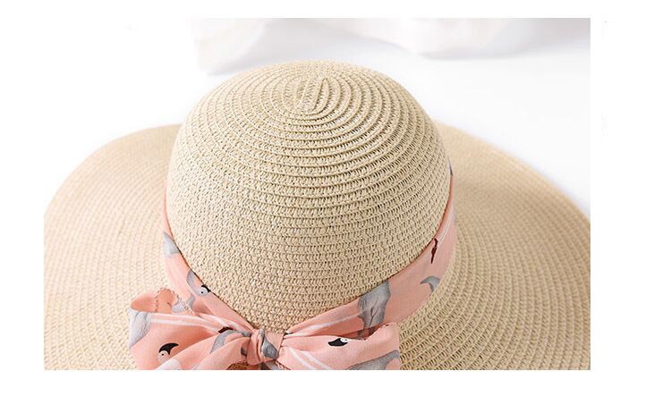 Mũ cói rộng vành phối nơ thời trang đi biển mùa hè cho nữ