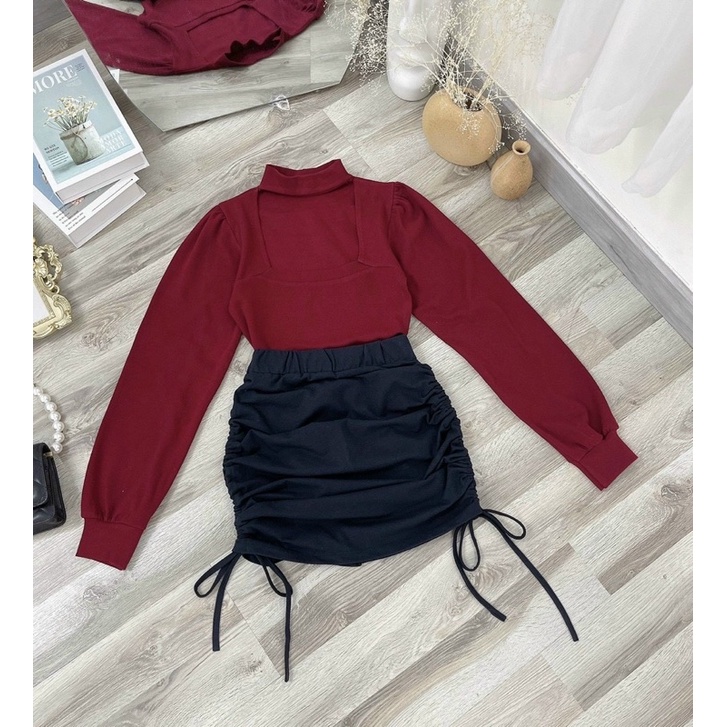 SÉT ÁO CHOKER ĐỎ CVAY RÚT ĐÙI.