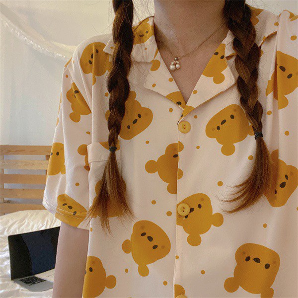 Bộ ngủ pijama mặt gấu Pooh so cute vải cotton