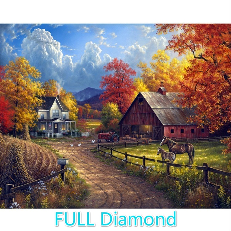 Bộ Tranh Đính Đá 5D Tự Làm 30X40CM Hình Con Đường Đồng Quê