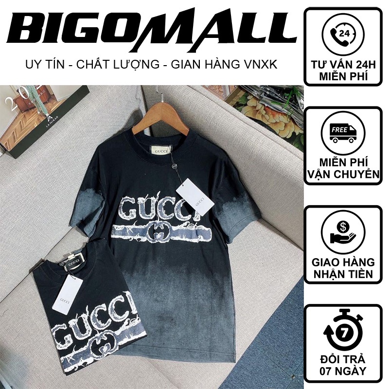 Áo thun tay lỡ GG loang hót trend cháy phố BIGOMALL - Áo phông nam nữ unisex phong cách hàn quốc freesize form rộng 65kg