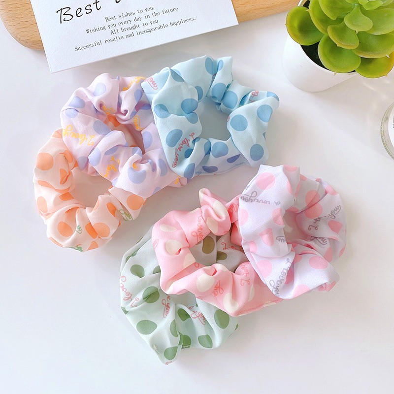 Dây buộc tóc scrunchies chấm bi nữ tính cute dành cho nữ phong cách Hàn Quốc