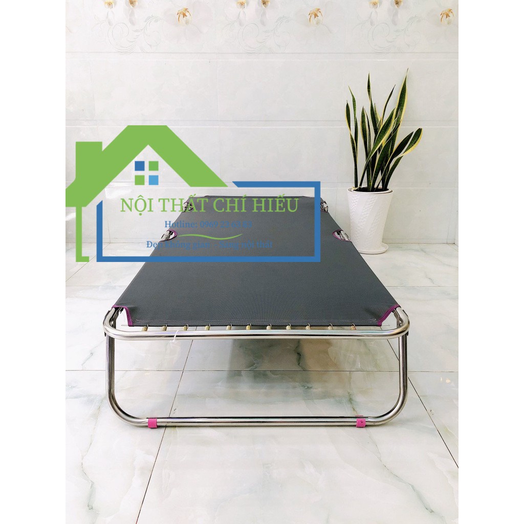Giường xếp vải lưới khung inox cỡ đại