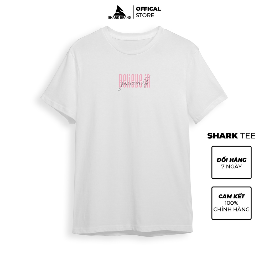 Áo Phông Trắng Đen Basic Thun Cotton BELIEVEINYOURSELF |𝐒𝐇𝐀𝐑𝐊𝐒 𝐁𝐑𝐀𝐍𝐃| Nam Nữ Unisex Tay Lỡ Form Rộng Dày Cổ Tròn