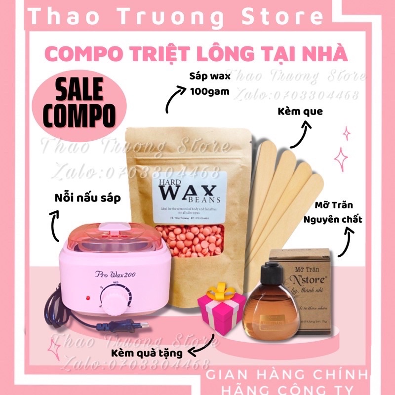 Compo triệt lông sáp wax lông nóng, nồi nấu sáp pro wax200 - iFANZE, mỡ trăn triệt lông tay chân nách bikini